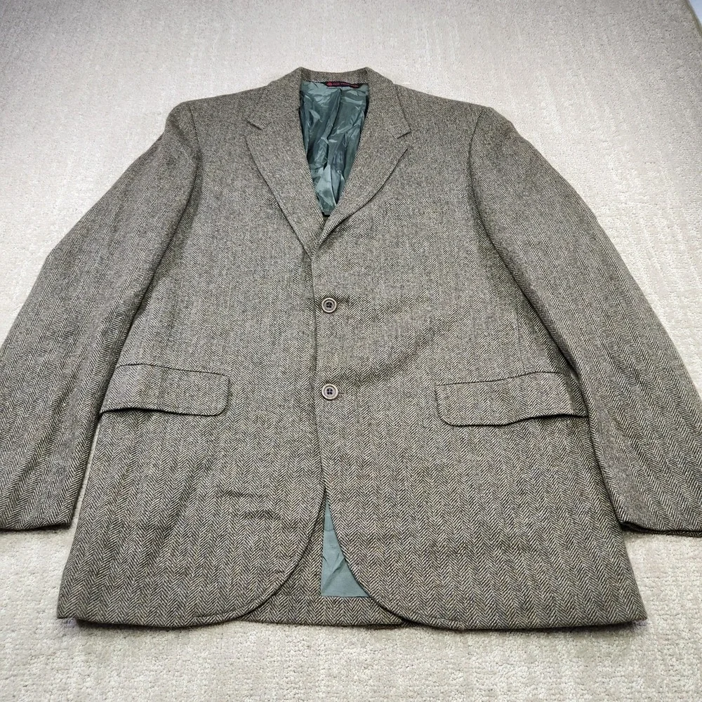 Vintage Herringbone Tweed Blazer Men 42r Racquet Club Virgin Wool Sport Coat USA